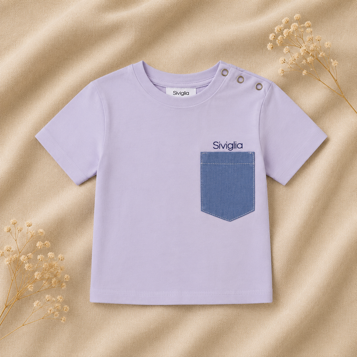 T-shirt Lilla con Taschino Denim Siviglia
