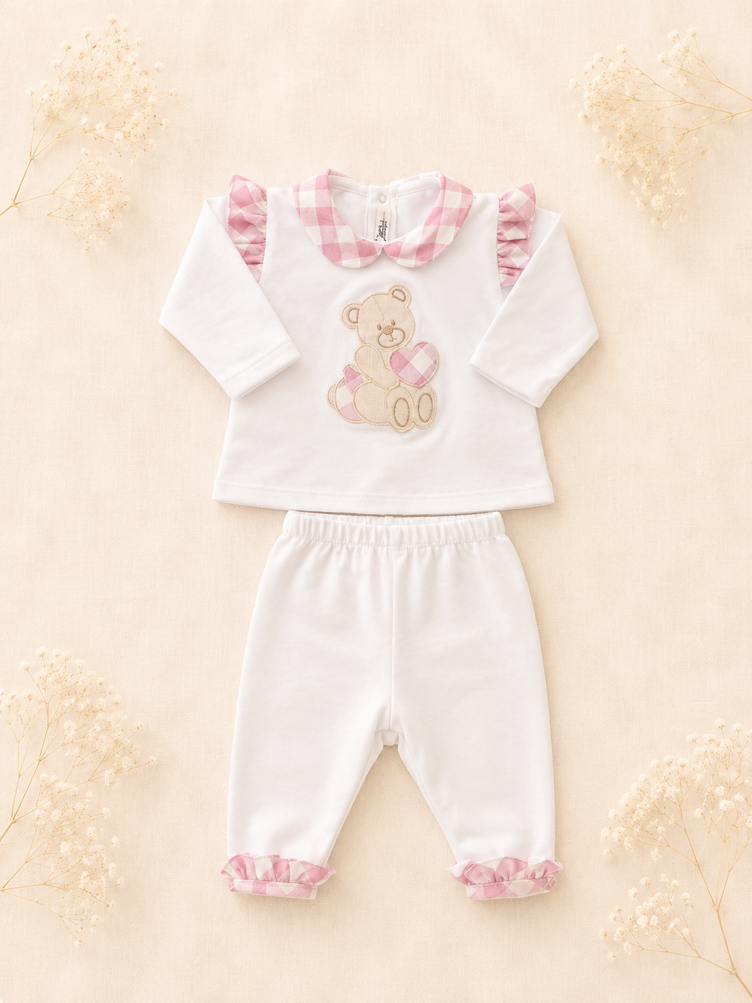 Completo Clinico Neonato Bianco e Rosa con Orsetto - Teneri e Belli