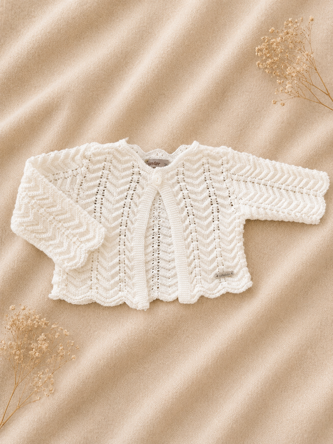 Set Neonato Condor — Cardigan in Filo Bianco Traforato, Cuffia e Copertina