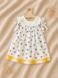 Vestito Bambina Bianco Floreale con Fiocchi sulle Spalle