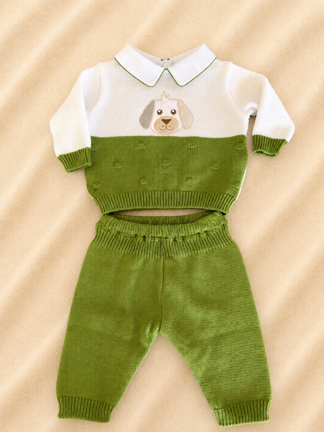 Completino Spezzato Neonato Verde mela con cagnolino