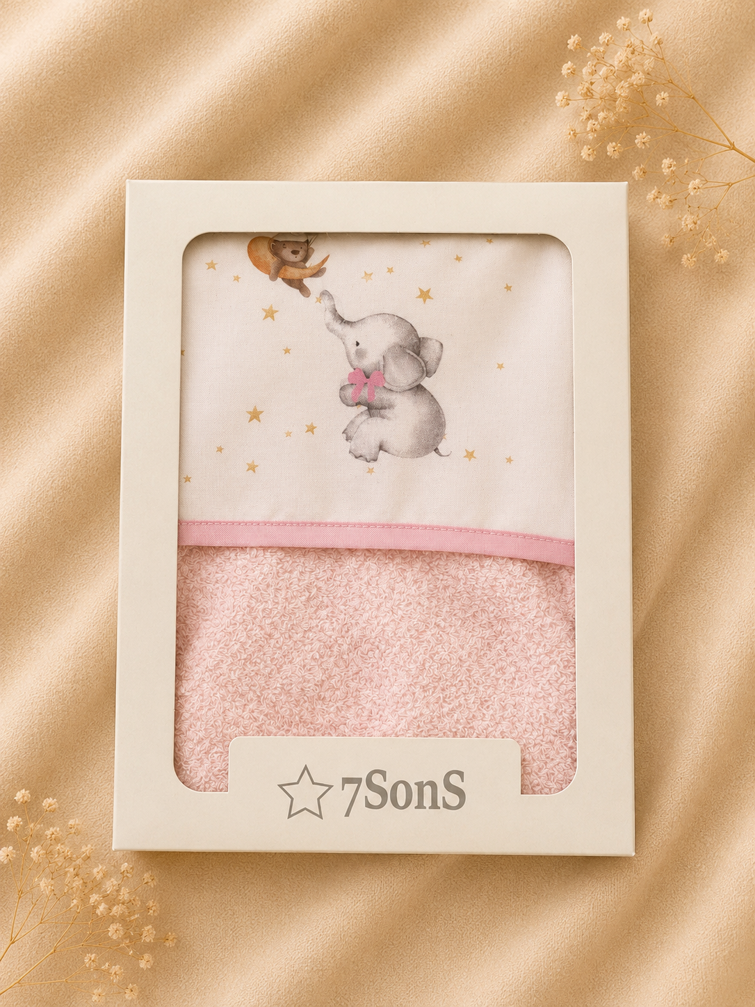 7Sons Accappatoio con Cappuccio Neonata – Rosa Elefante e Stelle
