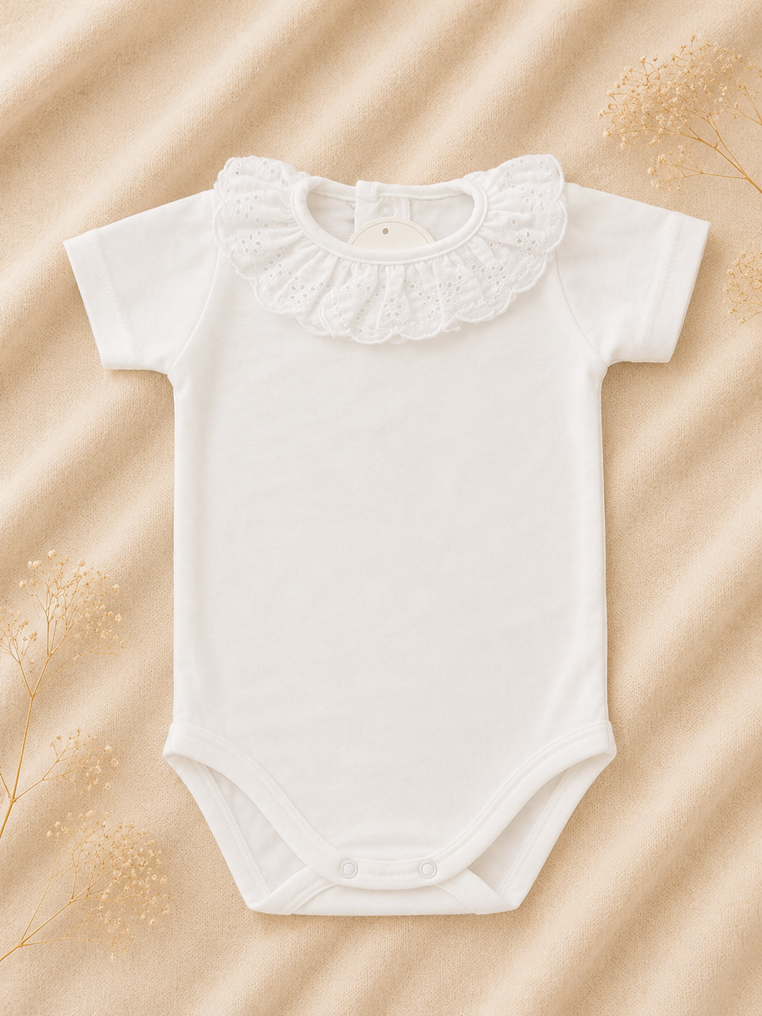 Body Bianco Manica Corta – Colletto Arricciato Pizzo Ricamato