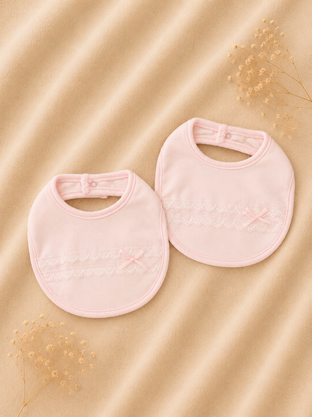 Bi-Pack Bavaglini Rosa con Pizzo e Fiocco – Neonata
