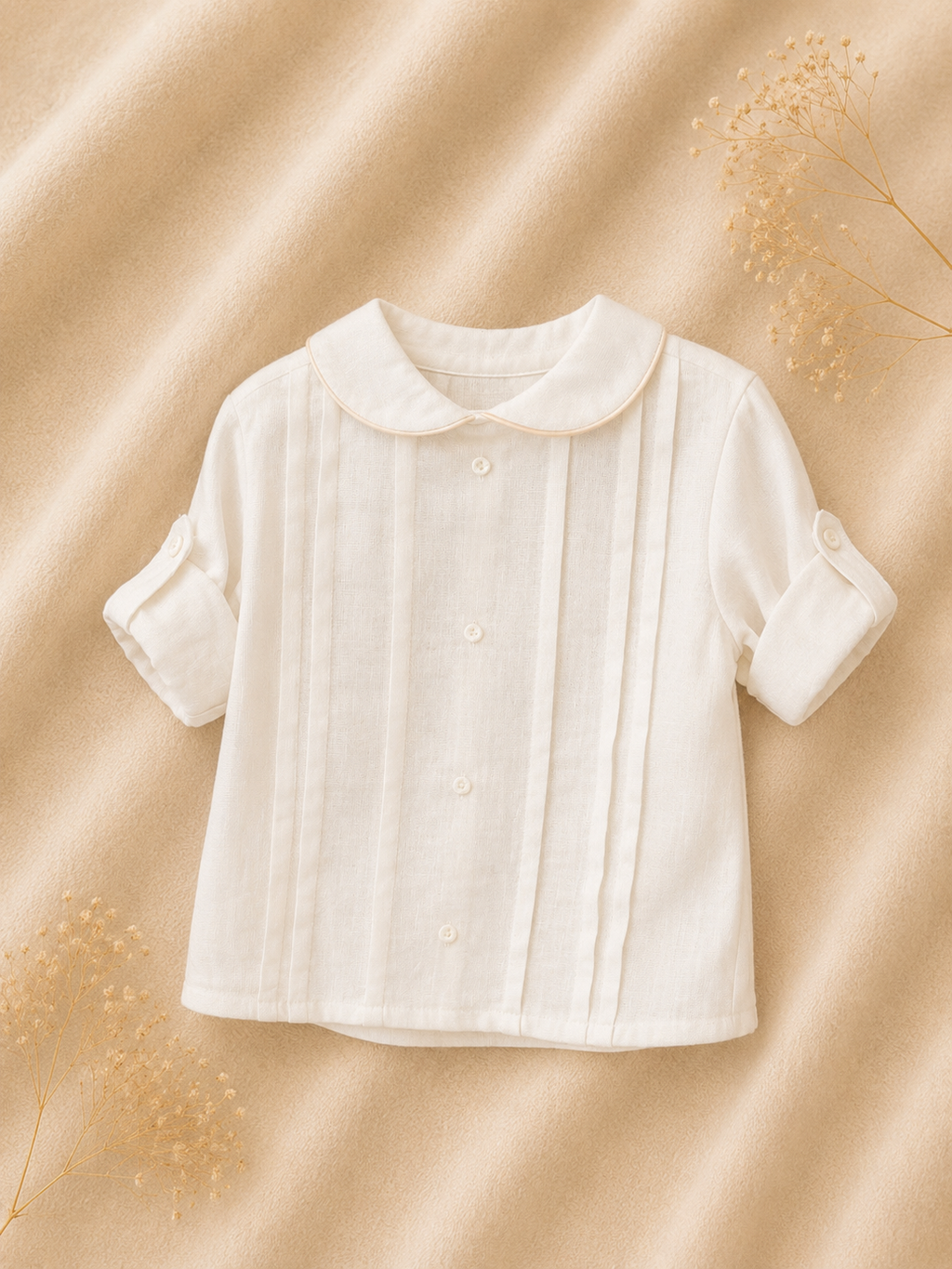 Shorts beige con camicia bianca – Cerimonia Bambino