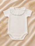Body Bianco Manica Corta – Colletto Arricciato Bordo azzurro