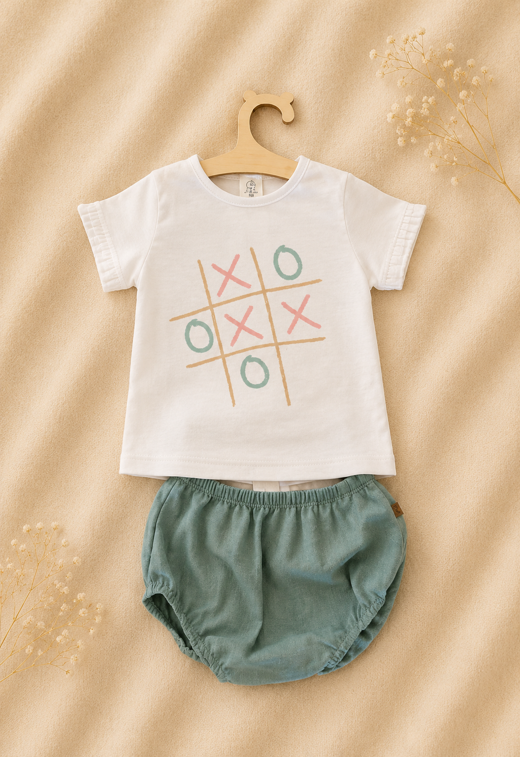 Completo Neonato Calamaro Baby - Magliettina Maniche Corte e Copri Pannolino Verde Acqua