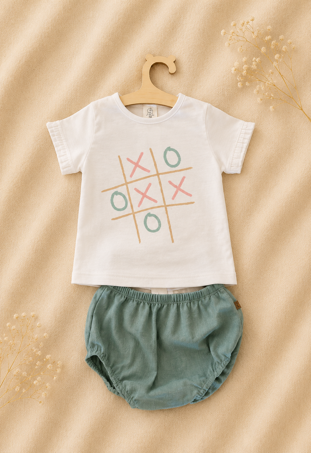 Completo Neonato Calamaro Baby - Magliettina Maniche Corte e Copri Pannolino Verde Acqua