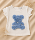 T-shirt Bianca con Orsetto 3D Azzurro