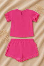 Set Fucsia T-shirt e Shorts con Pizzo Sangallo