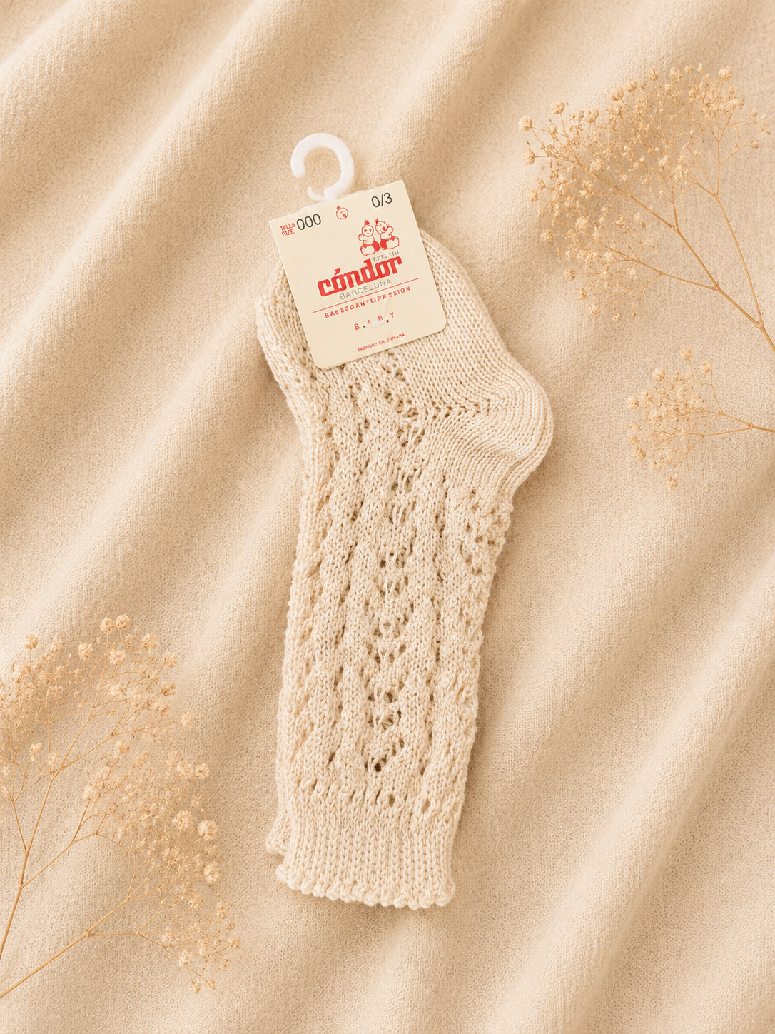 Calzino beige alto traforato Condor.