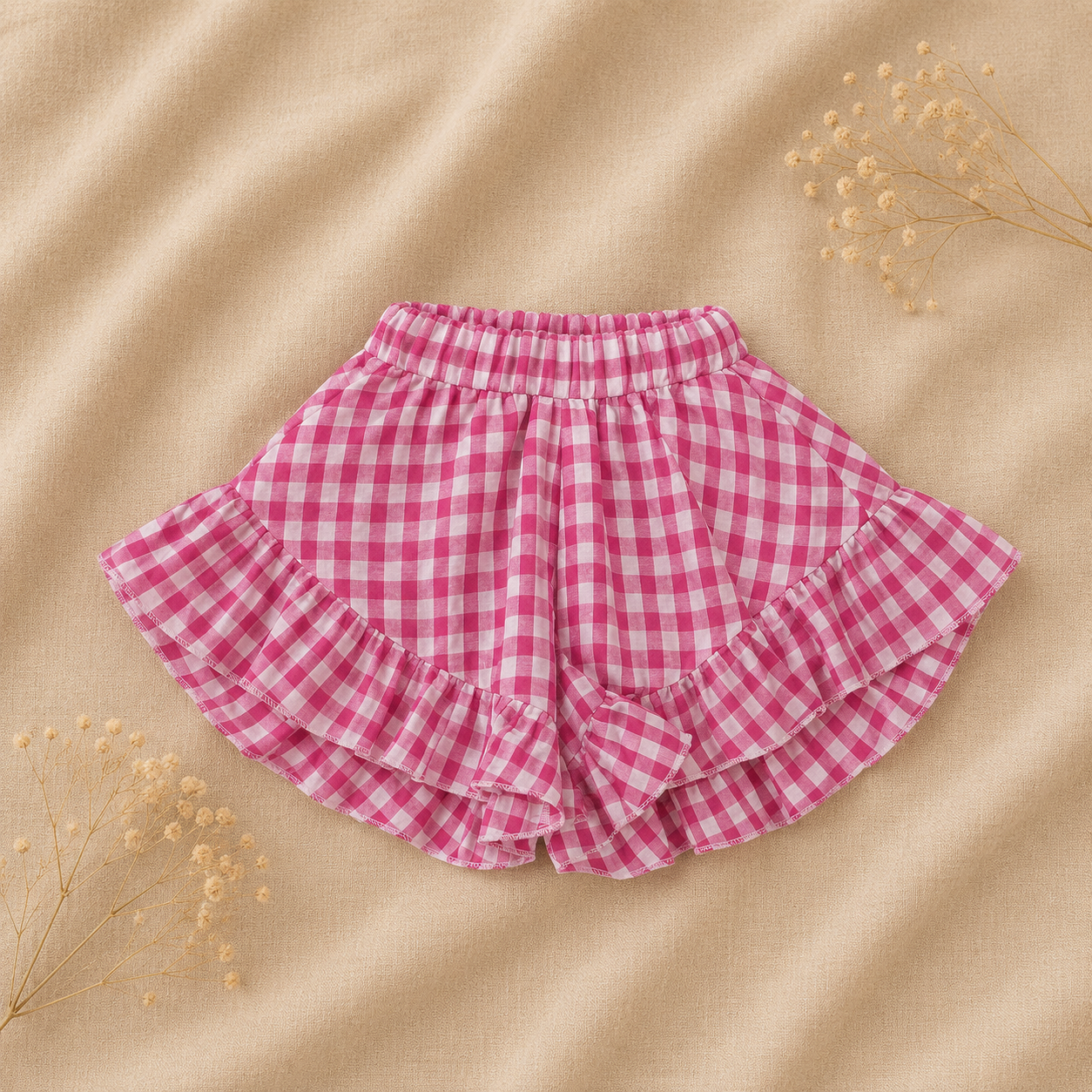 Shorts Gonna e top a Quadri Rosa con Volant Doppio
