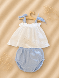 Completo Neonato Calamaro Baby - Top in Pizzo San Carlo Bianco e Copri Pannolino Azzurro a Righe