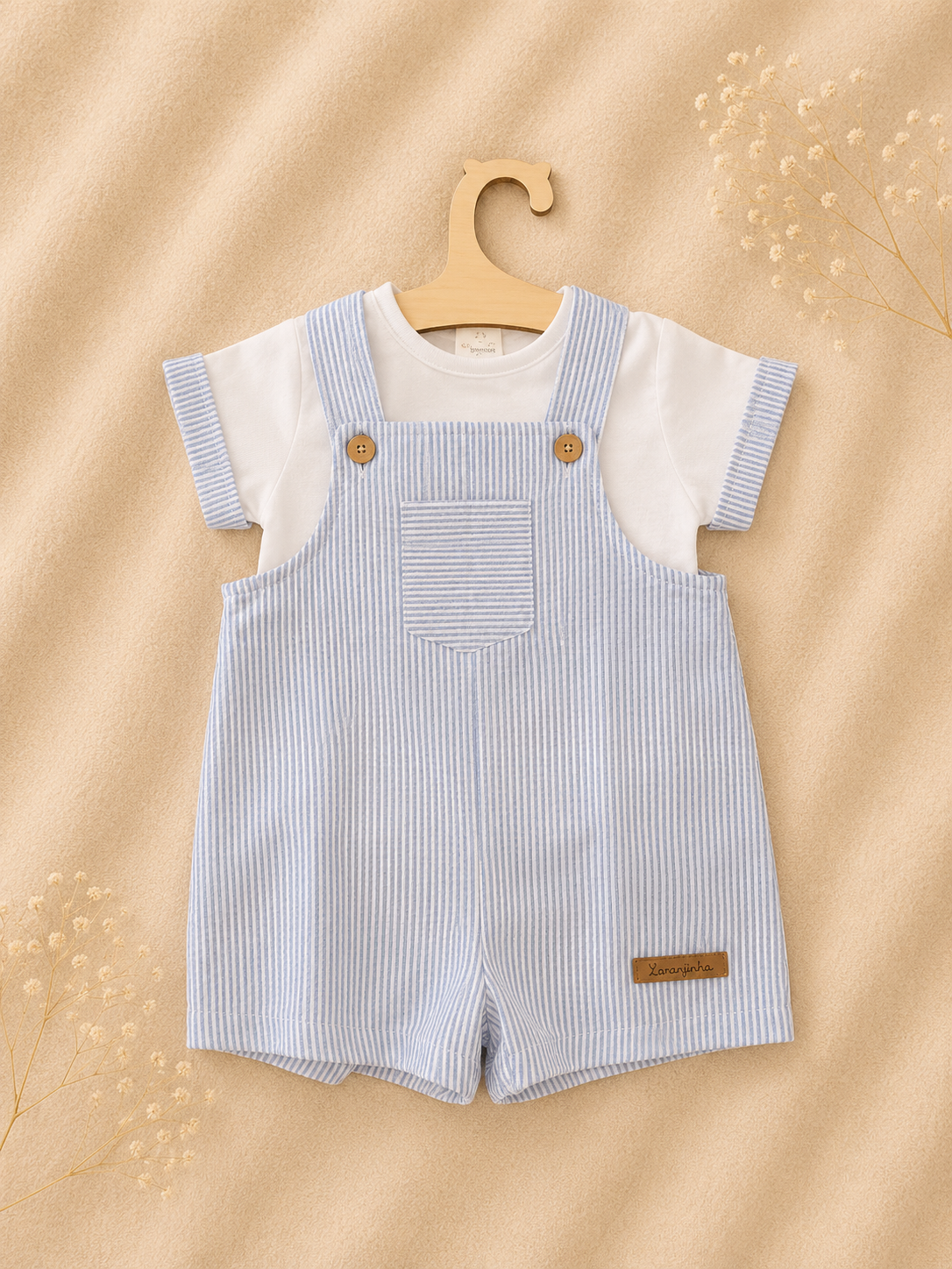 Completo Neonato Calamaro Baby - Maglia Maniche Corte e Salopette a Righe Azzurra