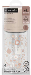 Suavinex Selection Biberon 240ml Vetro SX Pro +3m Flusso Medio Floreale Beige