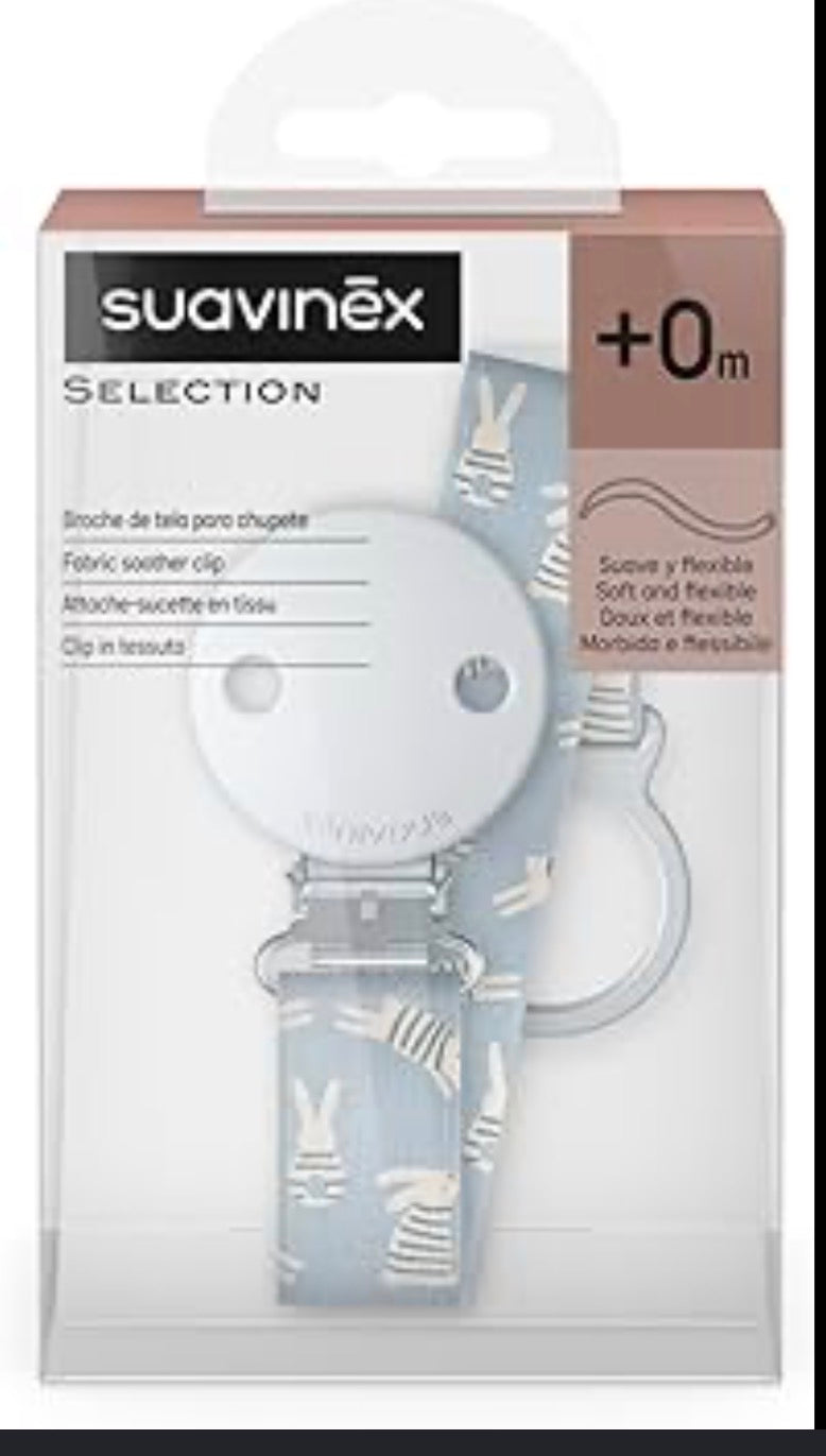 Suavinex Selection Clip Portaciuccio Tessuto Azzurro Coniglio +0m