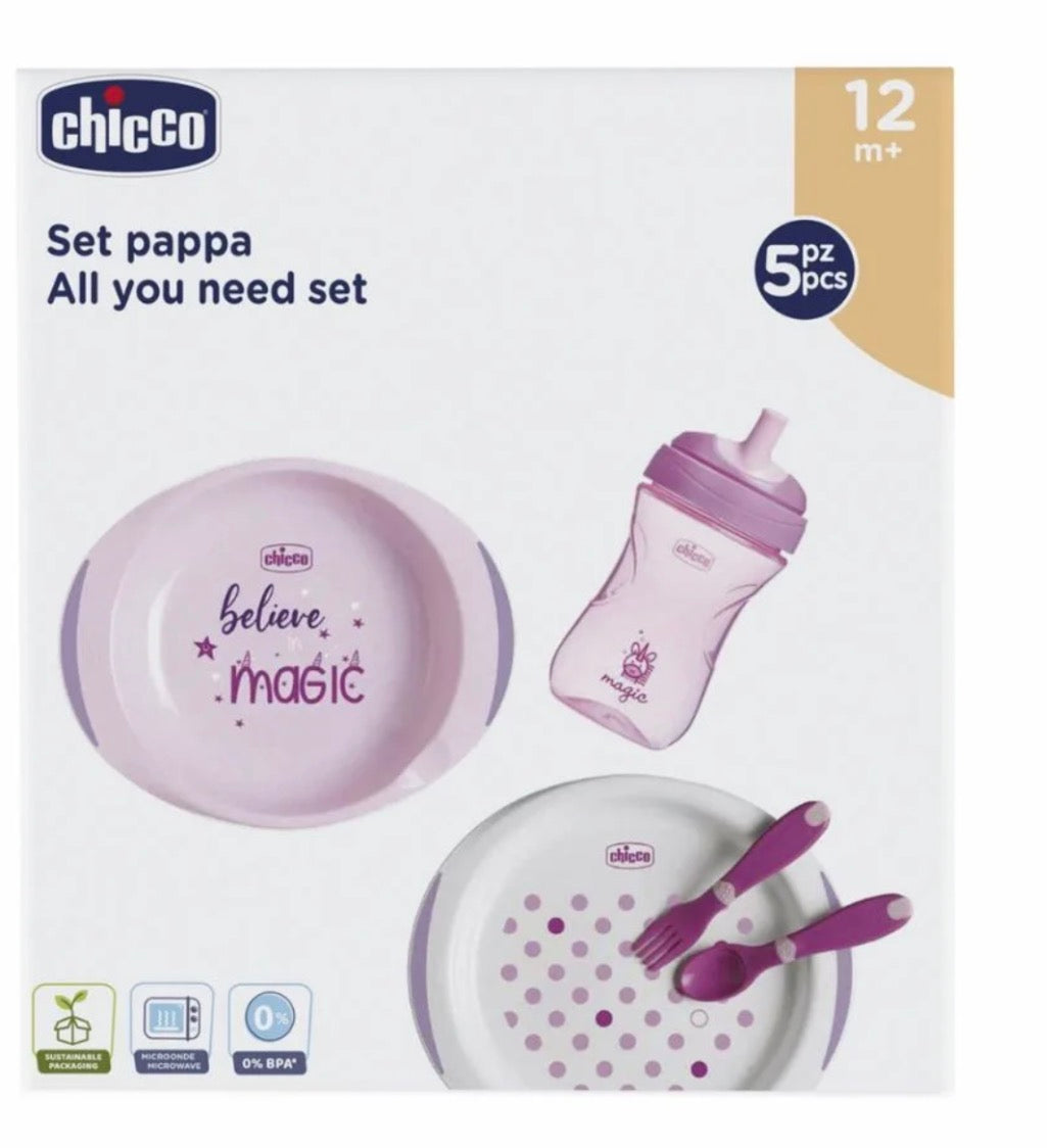 Chicco Set Pappa All You Need – 5 Pezzi Rosa Magic (12m+)