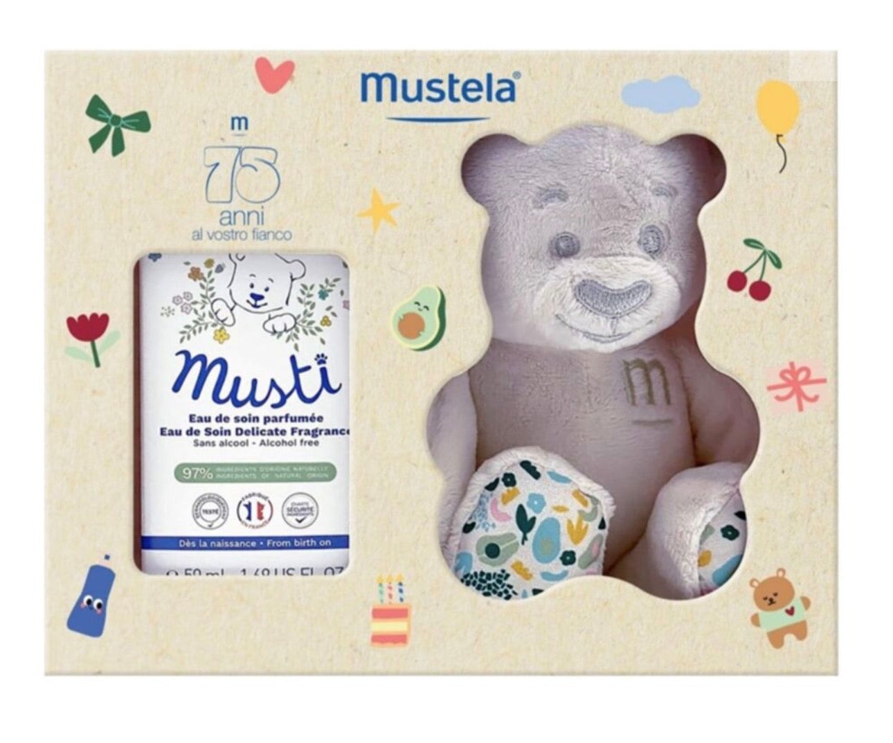 Mustela Coffret 75° Anniversario – Musti Eau de Soin + Orsetto in Gomma Naturale